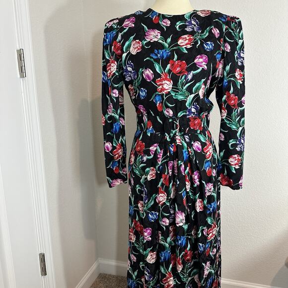 VTG Maggy London Jeannene Booher 100% Silk Floral Black Dress Size 10 Bloomcore - Picture 9 of 15